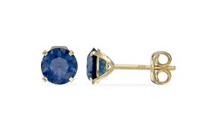9ct Yellow Gold Birthstone Earrings 5mm Round Created Sapphire