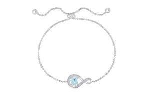 Sterling Silver Cubic Zirconia Aqua Marine Adjustable Bracelet