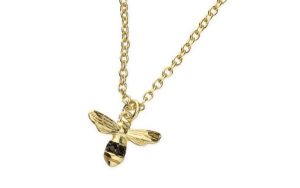 Sterling Silver Yellow Gold Plated Tiny Bee Necklace With Black Cubic Zirconia