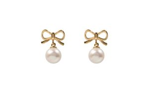 9ct Yellow Gold Bow And Fresh Water Pearl Drop Earrings