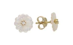 Gold Plated Mother Of Pearl Flower Earrings