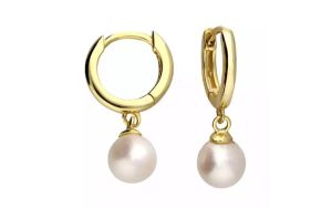 Gold Plated Sterling Silver Fresh Water Pearl Hoop Earrings