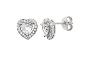 Sterling Silver Heart Cubic Zirconia Earrings