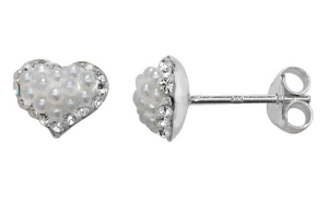 Sterling Silver Heart Pearl Stud Earrings