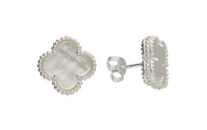 Sterling Silver Mother Of Pearl Classic Quarterfoil Stud Earrings