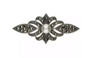 Sterling Silver Marcasite Fresh Water Pearl Vintage Style Brooch